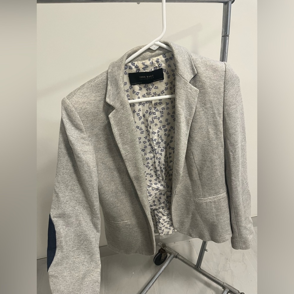 Zara Collection light grey blazer with navy elbowpatches